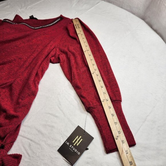I.N.Studio Womens Size 2 X Red Lightweight Sweater Plus Side Tie Crew Neck (23) - Picture 7 of 11